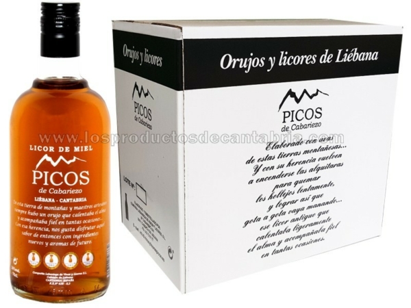 ORUJO MIEL PICOS DE CABARIEZO 70 cl caja 6 botellas