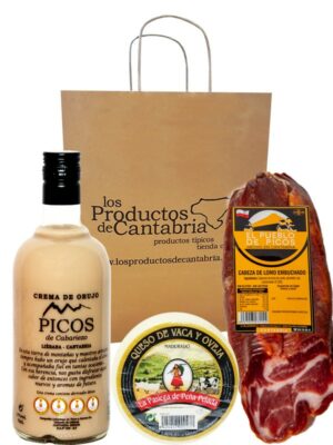 LOTE 10 Orujo Crema Picos de Cabariezo, Queso mezcla Peña Pelada, Cabecero de lomo Pueblo de Picos